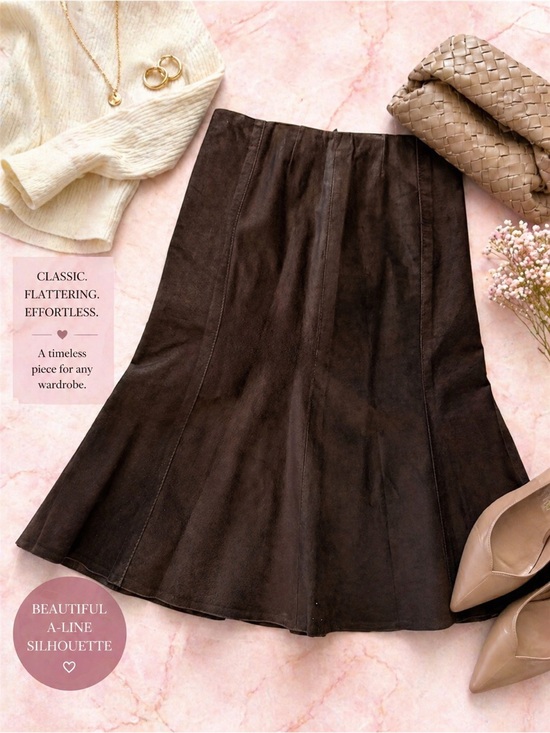 Dresses & Skirts - Chocolate Brown Suede A-Line Classic Skirt | Flowy Panel Design | Size S - M